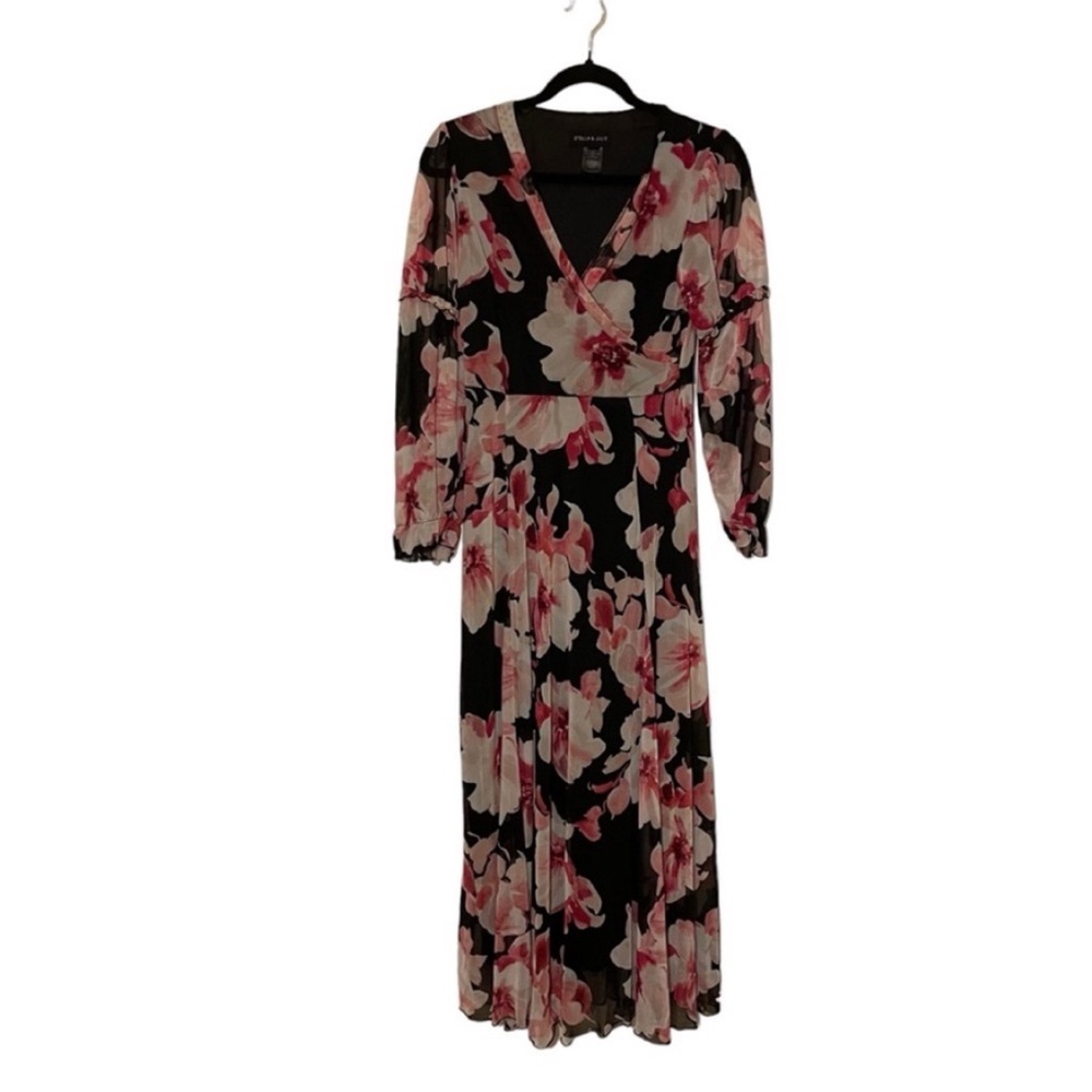 Bold Pink and Black Floral Maxi Dress Size 6